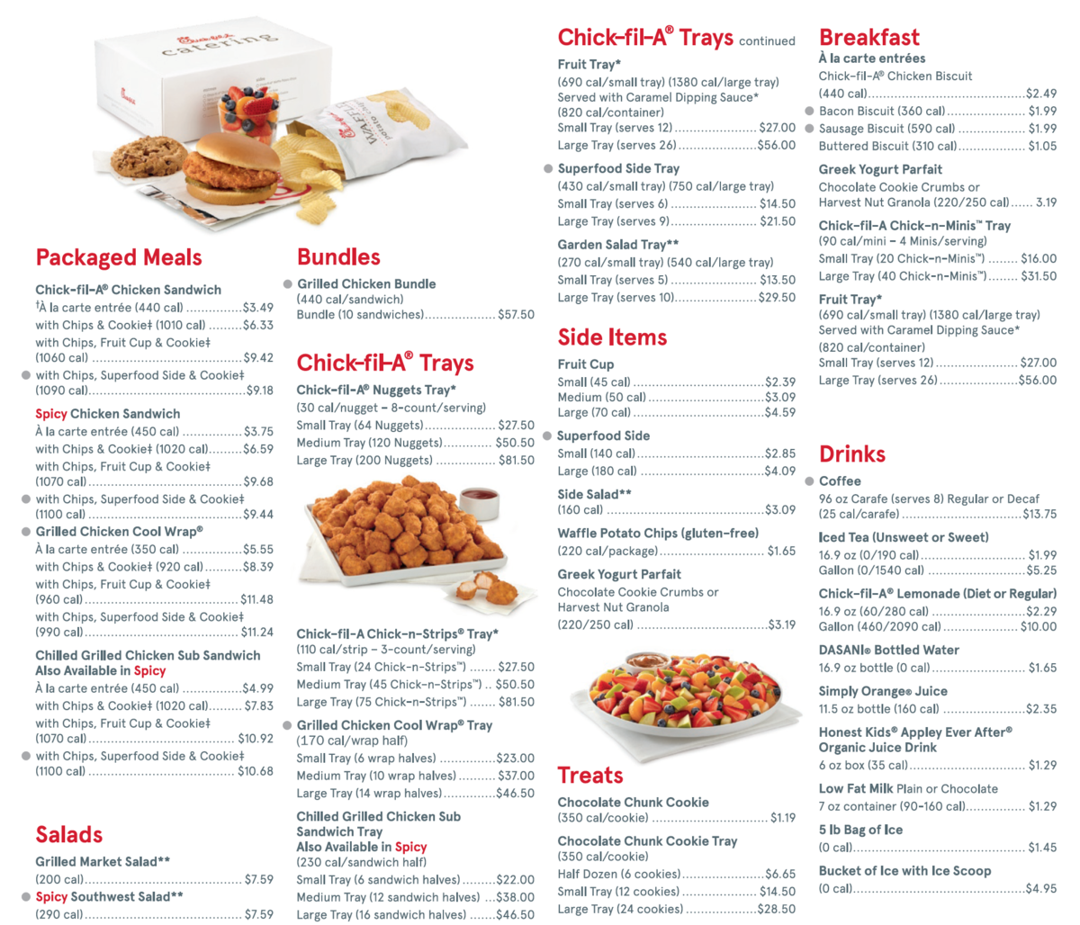 Our Catering Pick Up Menu ChickfilA Lake Worth, Texas